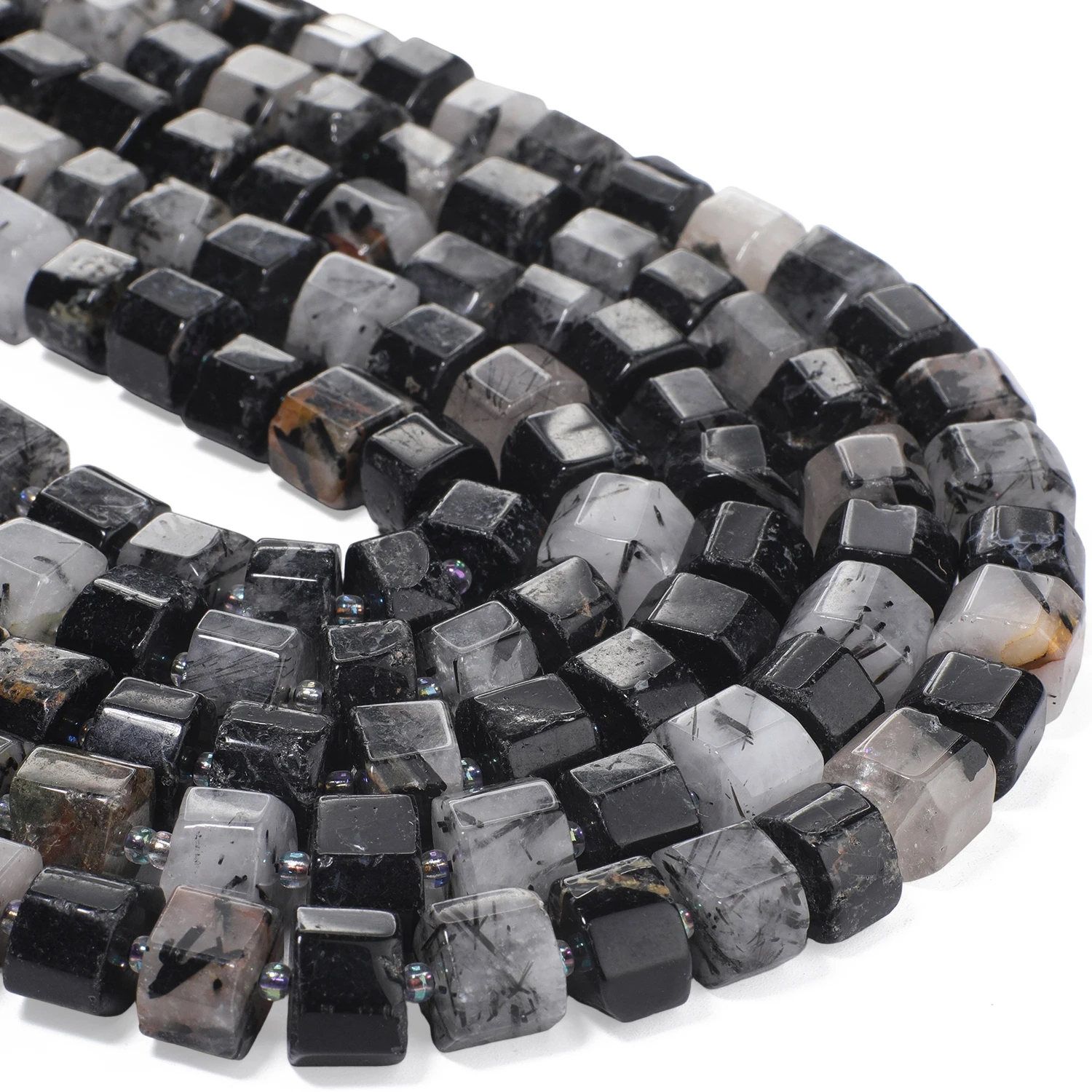 9-13mm AAA Irregular Rondelle Natural Stone Black Rutilated Quartz Beads Column Loose Beads for Jewelry Making Energy Bracelets