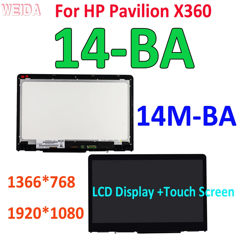 

LCD Replacement For HP Pavilion X360 14M-BA 14-BA Series 14" LCD Display Touch Screen Digitizer Assembly Frame or HP 14-BA LCD