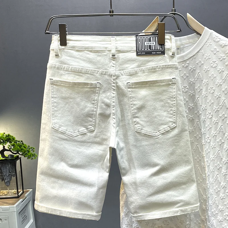 White Casual Denim Shorts Men's Slim Straight2024Summer Thin Fashion Brand Soft All-Match Stretch High-End Cropped Pants