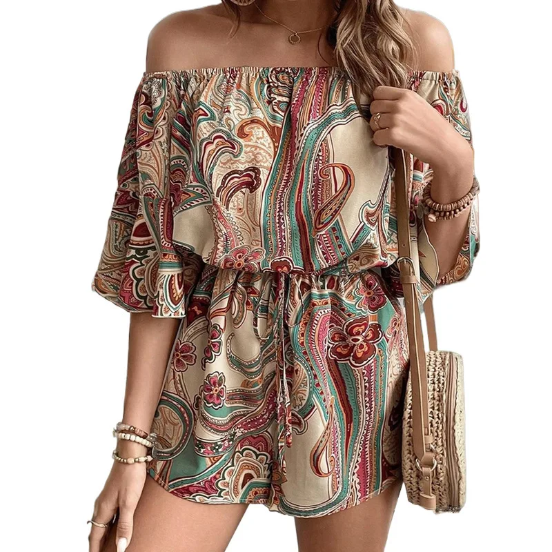 

New Style Summer One-length Off-shoulder Jumpsuits in Ethnic