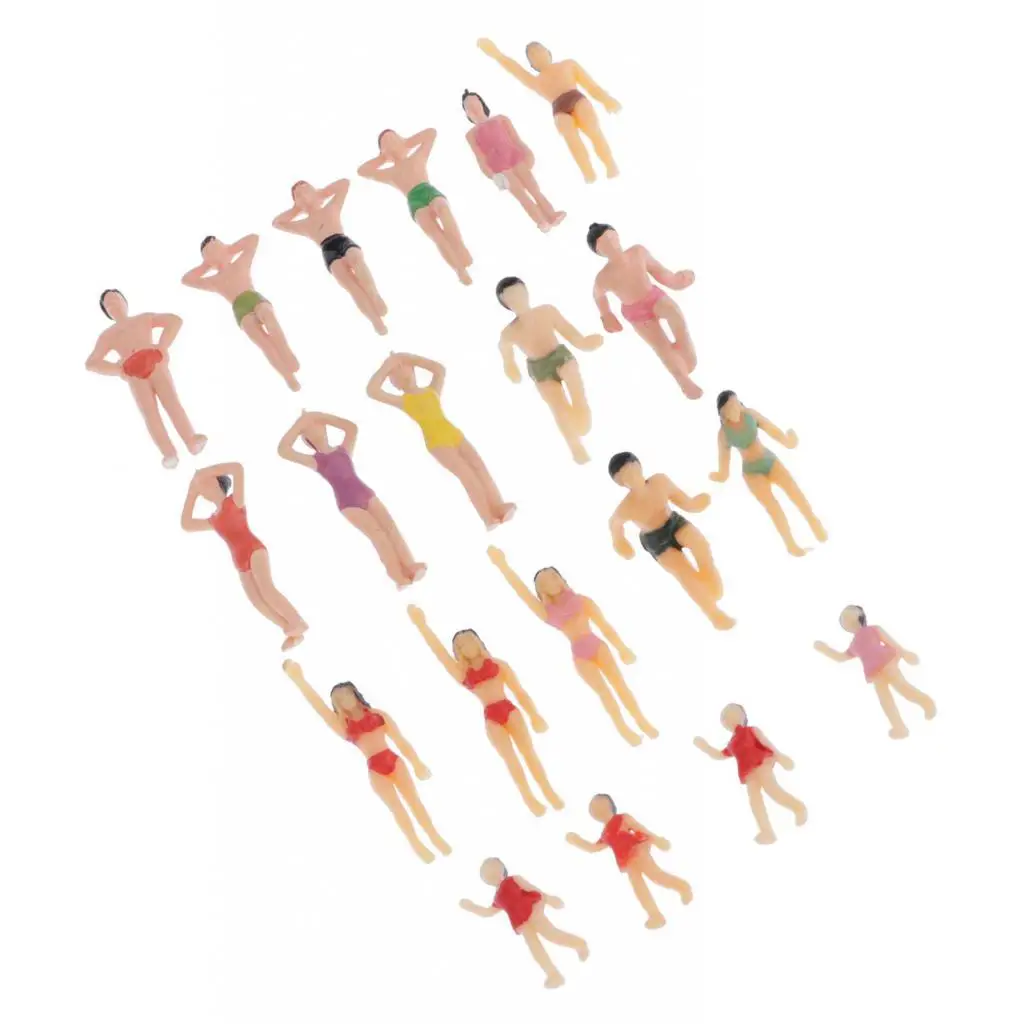 20pcs Miniatuur 1/50 Model Trein Strand Figuren Diorama Geschilderd Menigte Badpakken Mensen Schilderijen voor Kinderen DIY Landschap Accessoires