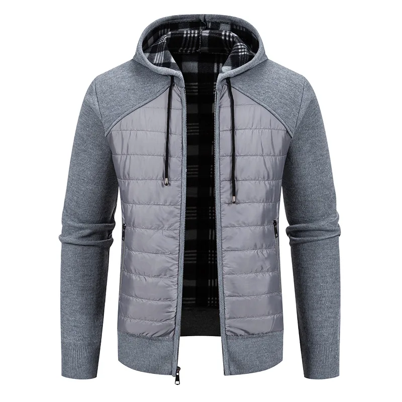 US Size Men's Casual Knit Jacket Full Zip Windproof Cardigan Jackets Hooded Men Fleece Lined Winter Fall Tops 2 Pockets