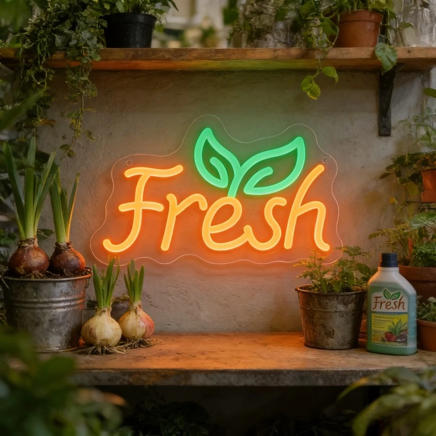

Fresh Neon Sign LED USB Dimmable Leaves Art for Kitchen Decor Botanical Acrylic Night Light Farmhouse Produce Store Decoration