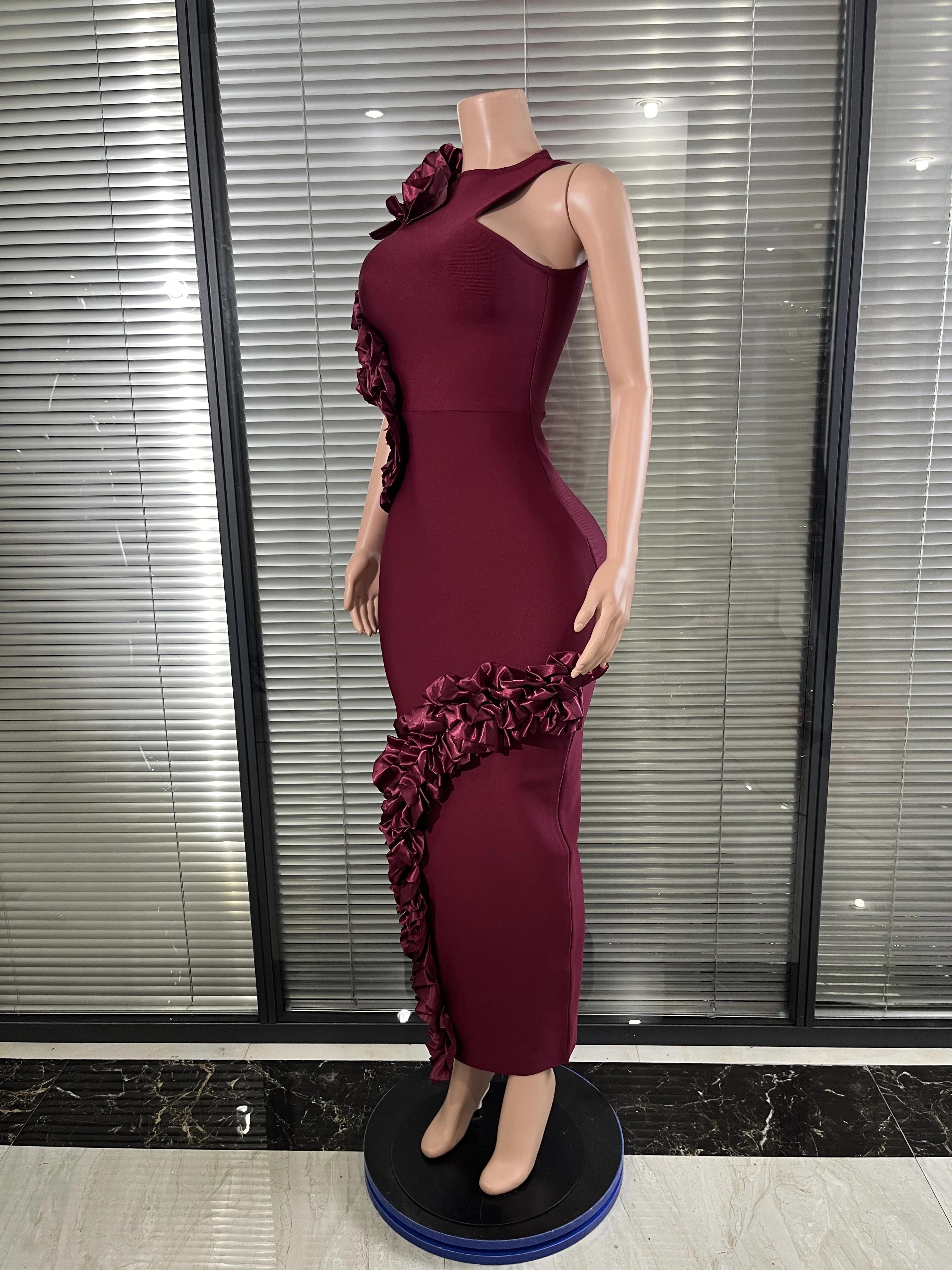 Elegant Sexy Cut Out Bodycon Flower Mini Dress Women Red Backless Dress Nightclub Celebrity Elegant Evening Party Birthday Dress