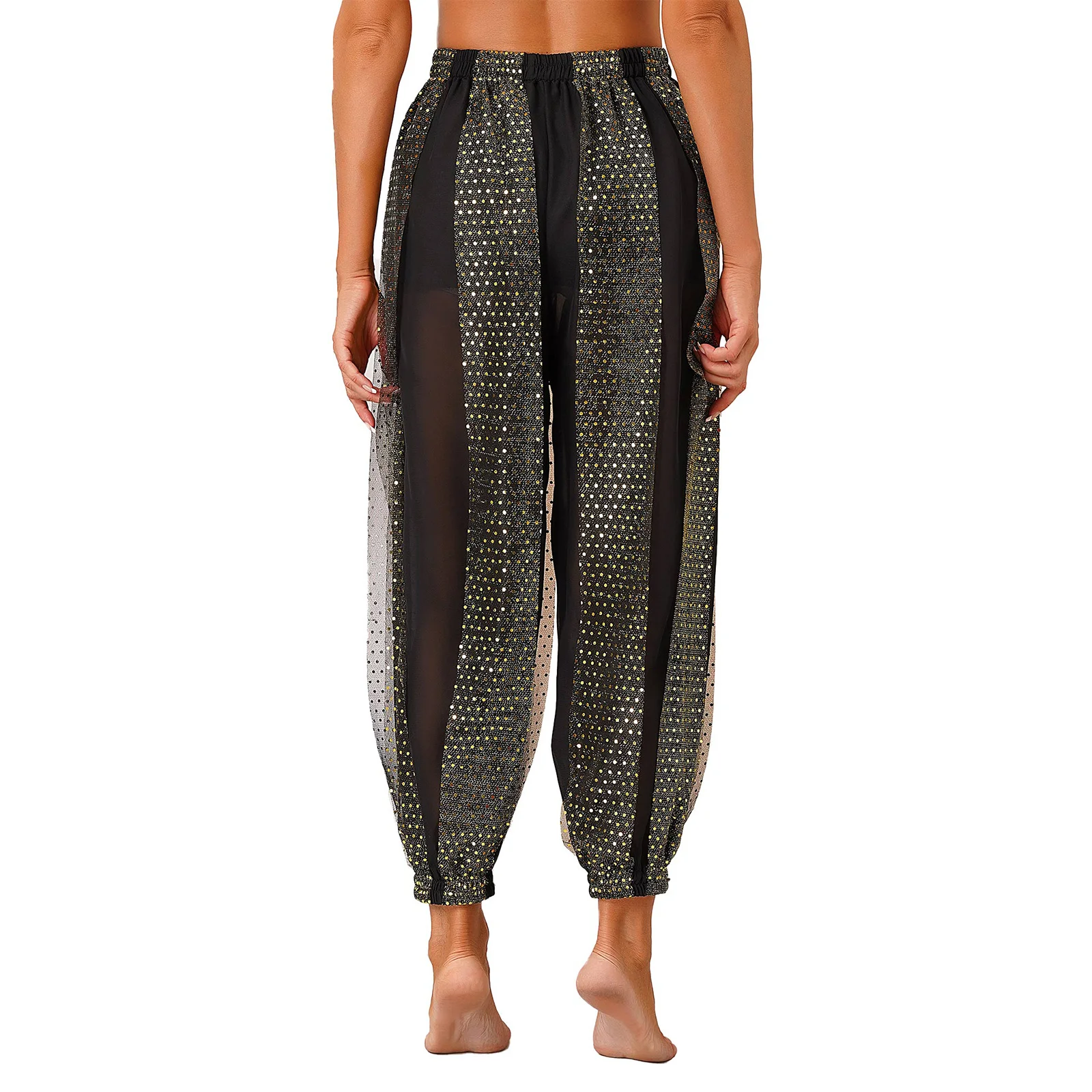 ชีฟอง Belly Dance Harem กางเกงคําฮาโลวีนโคมไฟ SHINY Sequins กางเกงแฟนซีกางเกง Bloomers กางเกงสําหรับเต้นรําผู้หญิง