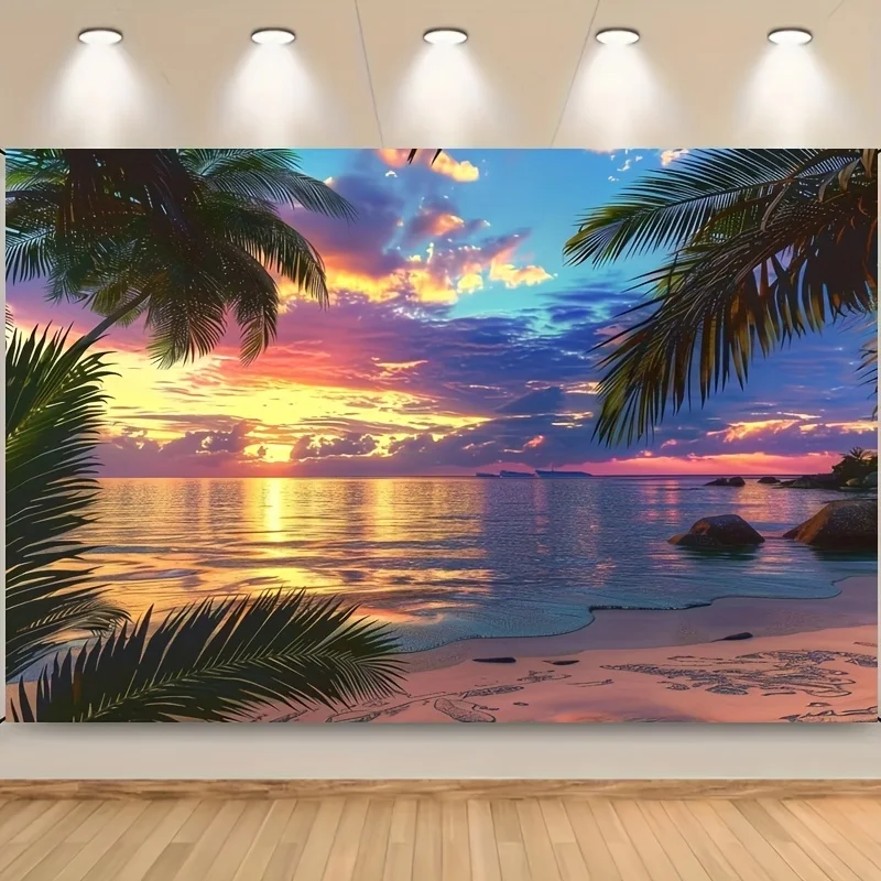 Tropischer Strand Hintergrund Hawaii Kranz Strand Palme Fotografie Hintergrund Geburtstags feier Banner
