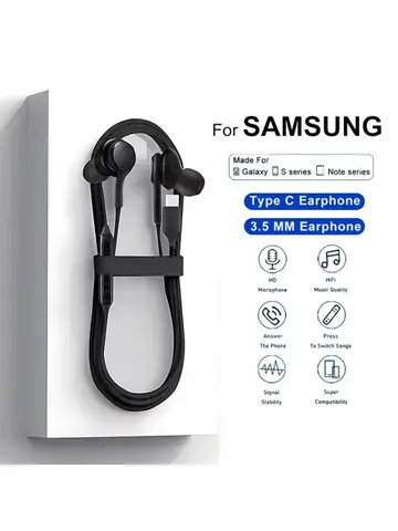 Original Type C Wired Earphone For Samsung Galaxy S23 S21 S22 Ultra Plus 3.5 mm Earbuds Headphones A54 A34 A53 A53 Accessories