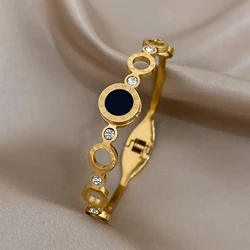 ALLYES Black Roman Numerals Stainless Steel Bangles Bracelets for Women New Design Gold Silver Color Waterproof Jewelry Gift