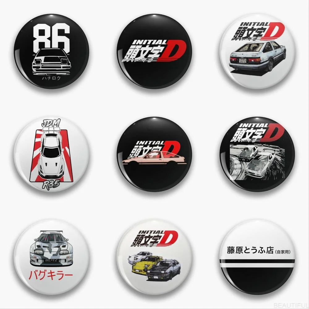 Initial d Pines  Badge  pin manga Metal  customized cute Gifts  shirt cute Brooch  customized cute Metal