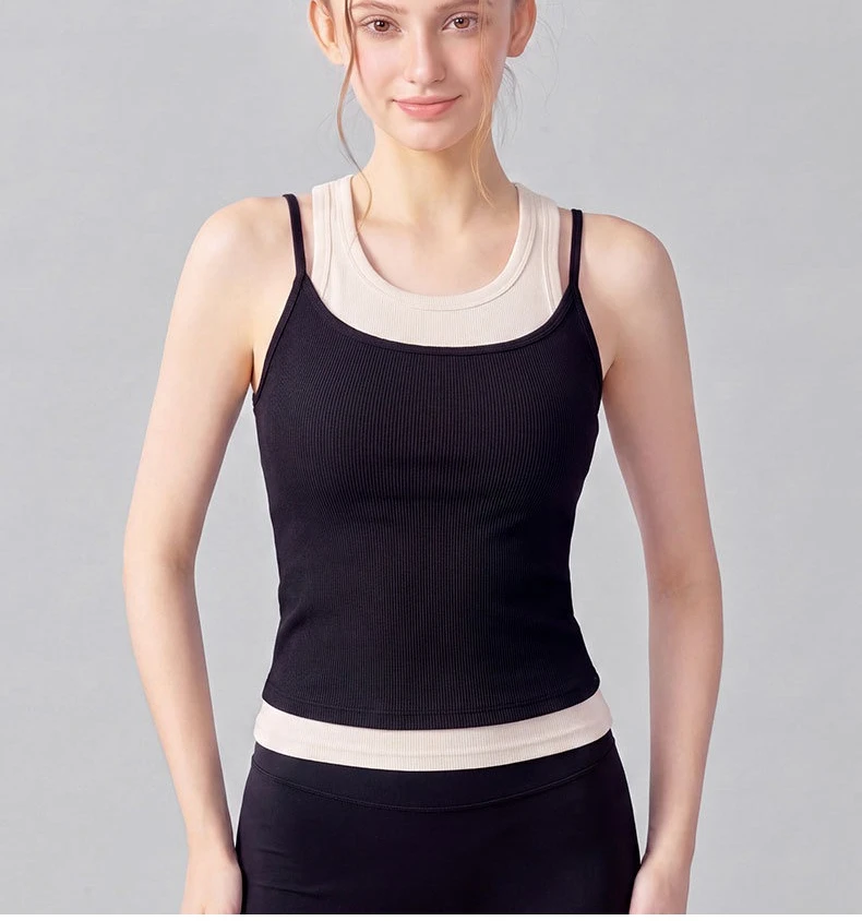 Vest Women with Breast Pads, Sports Bra, Contrasting Color, Shock-absorbing, Back Strap, Pilates Fitness Bra