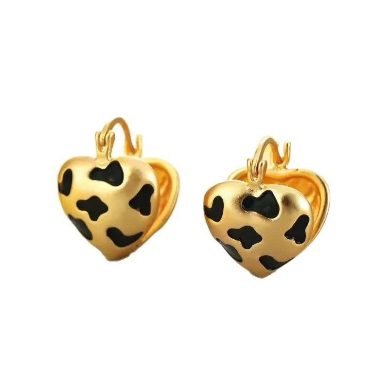 

New leopard print gold heart-shaped ear buckle light luxury matte exquisite earrings for daily commuting and evening accessories