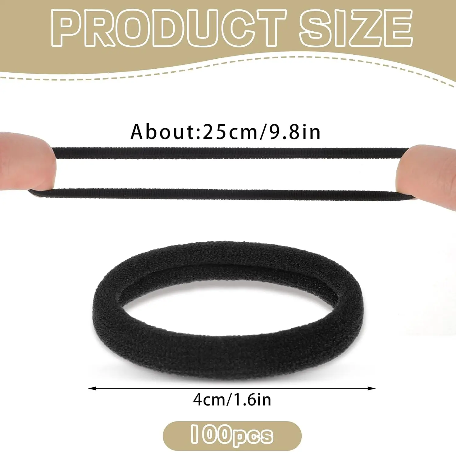 100PCS 4cm Black Hair Ties, Cotton Seamless Ponytail Holders, No Damage Elastics Hair Bands for Thick Heavy &Curly Hair