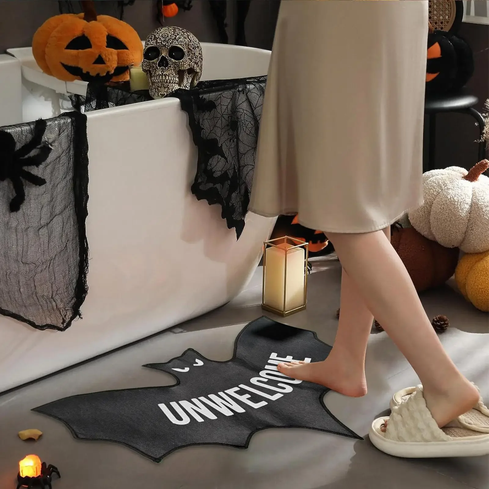 ممسحة ممسحة الهالوين القوطية من VIKAMA، سجادة الخفافيش غير المرحبة، سجادة مدخل داخلية/خارجية احتفالية، ديكور منزلي متين غير قابل للانزلاق