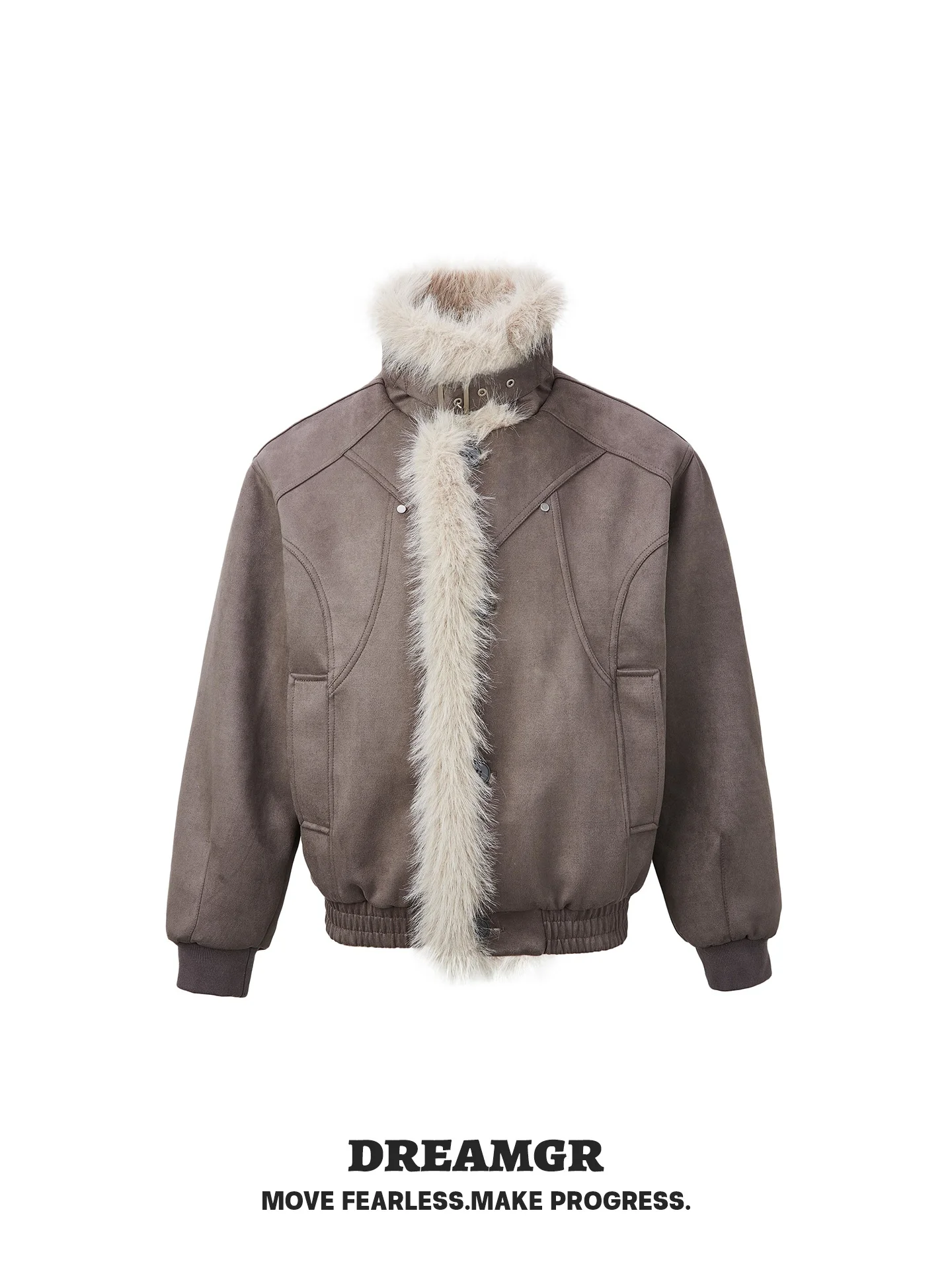 

Retro American Thiened Warmth Jaet Men Women Loose Deconstructed Faux Fur Collar High-End Feelings Coat Polyester Nylon C...