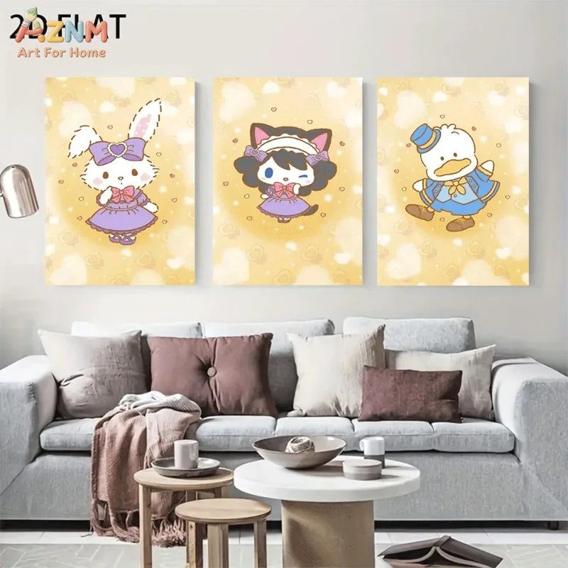 Unframed Sanrio Canvas Wall Art Wish Me Mell Chococat Pekkle Gentleman Hat Cartoon Poster Girls Bedroom Decor Gift For Fans