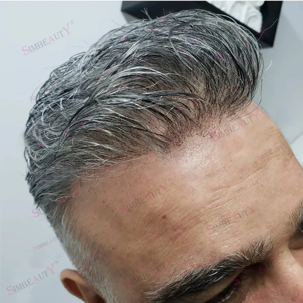 80% Density Light Weight 0.02mm Super Ultra Thin Skin Grey Men's Toupee Natural Hairline Invisible V Loop Human Hair Prosthesis