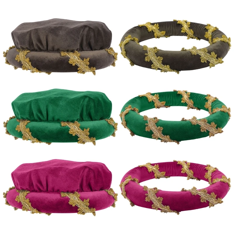 50LE Padded Roll Coif Hat With Delicate Gold Trim For Medieval Costume And Theatrical Performances
