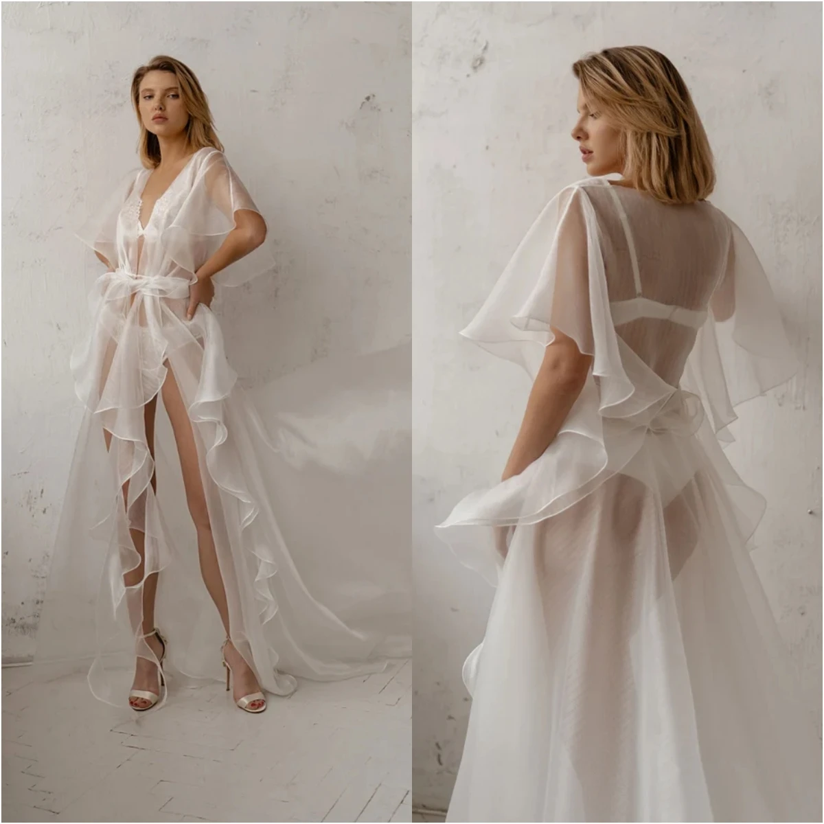 Cswdocy Wedding Women Sexy Illusion Bride Robe And Nightgown Bridal Gowns Photo shoot Maternity Dressing Gown for Photography