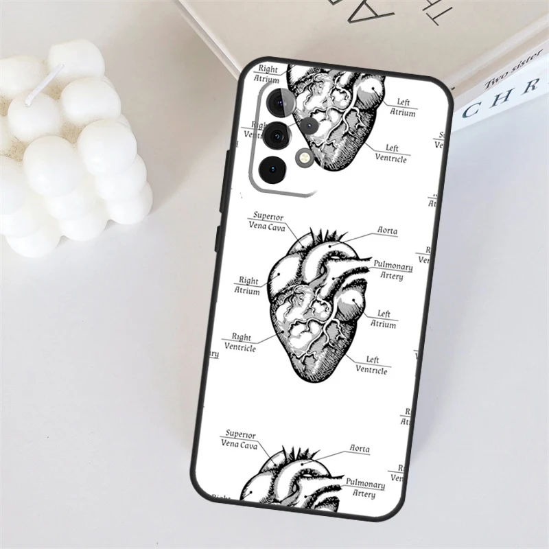 Vintage Anatomical Heart Brain Cover Case For Samsung Galaxy A54 A34 A24 A12 A22 A32 A52 A51 A71 A13 A23 A33 A53 A73 A14