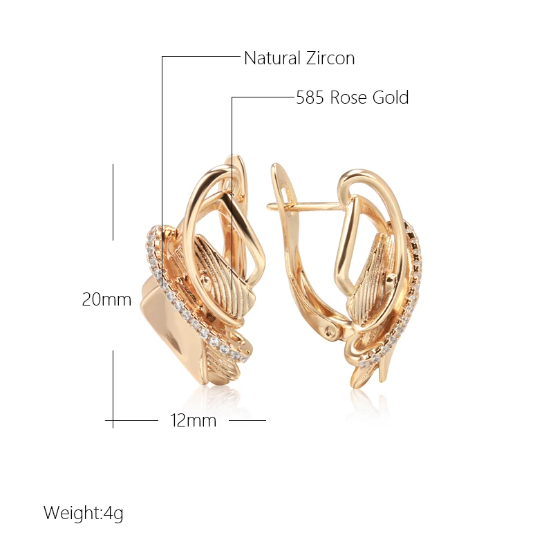 Kinel New Trend Glossy Dangle Earring For Women Unusual 585 Rose Gold Color Natural Zircon Earrings Geometry Daily Fine Jewelry