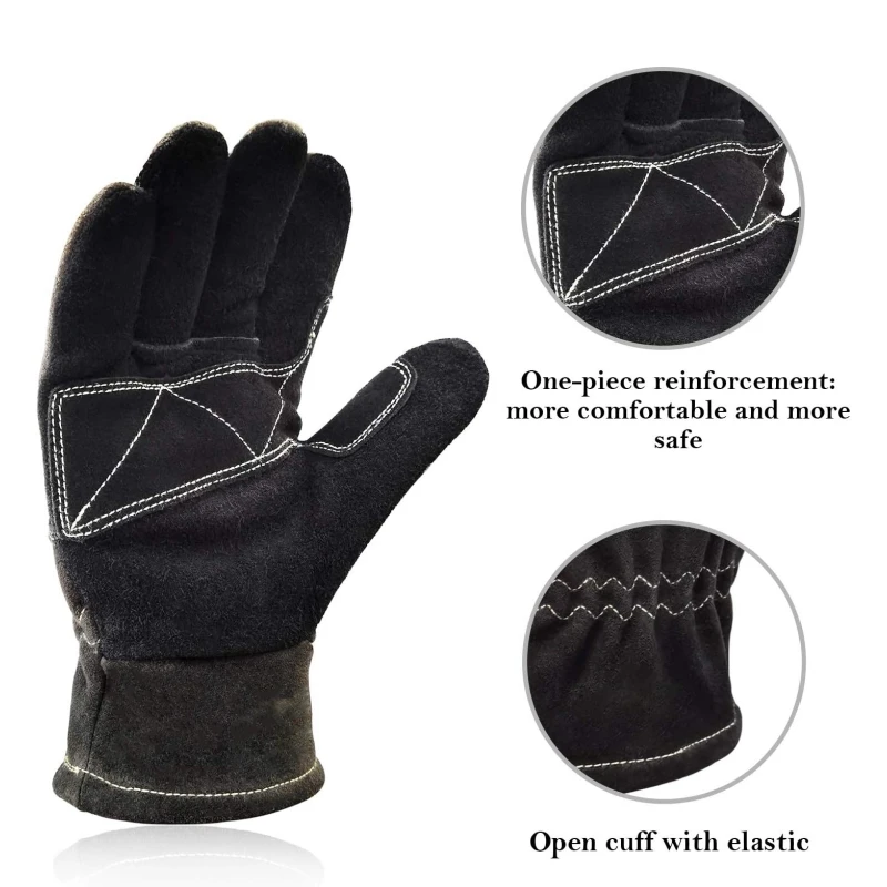 XYEHS Cowhide Structural Fire Fighter Gloves Heat Resistant Flame Retardant Fireproof Gloves Palm Reinforced Waterproof