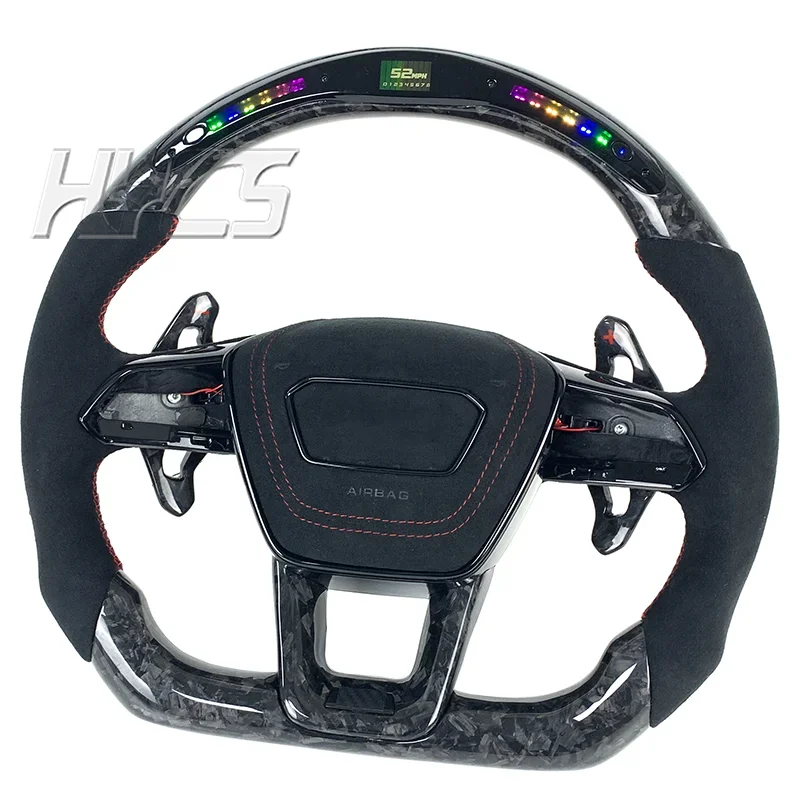 Car Interior Forged LED Carbon Fiber Steering Wheel for RS RS3 RS7 A3 A4 A5 A7 B7 Q7 Q8 Sq8 S6 S7