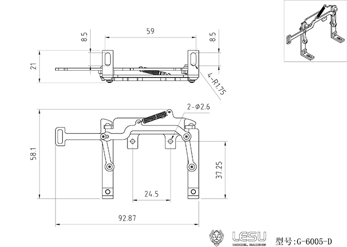 Zestaw metalowych zapinany z przodu LESU 1/14 dla DIY Tamiyay Man RC Dumper Model ciężarówki Th02093-Smt3