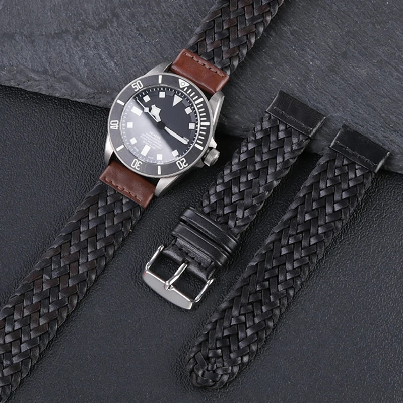 20mm 22mm Soft Leather Strap For Fossil Bul-gari BVL102929 Huawei GT Watch Woven Cowhide Watch Chain Retro Vintage Watchband