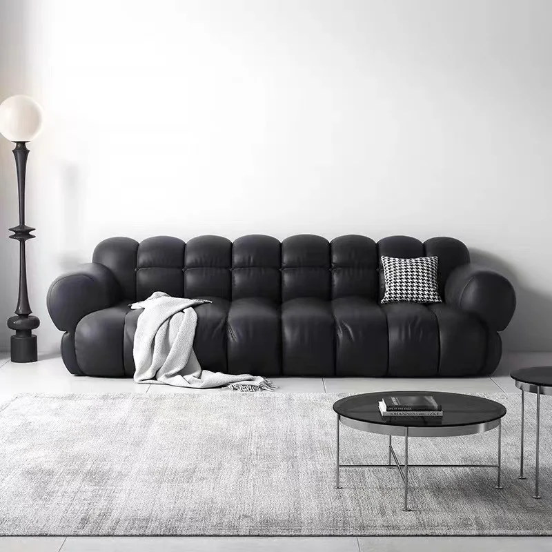 Italian cat scratching cloth sofa size apartment straight three-person black fabric sofa