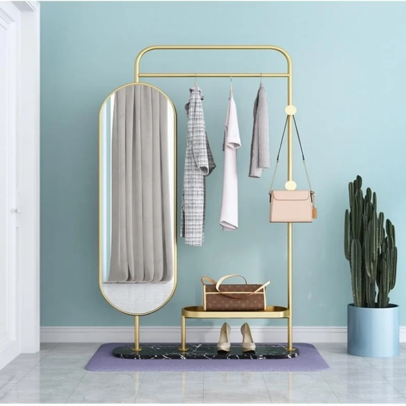 Custom. Nordic Floor Bedroom Hanger Full Body Fitting Dressing Mirror Multi-Functional Coat Rack Storage Pendant Rack