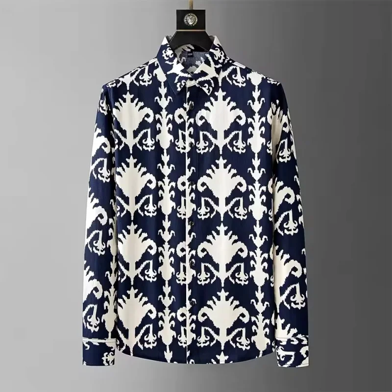 New Men's Shirt: Letter-shaped Three-Dimensional Print Collar Style, High-Quality Long-Sleeved Casual Slim-Fitting Business Fash