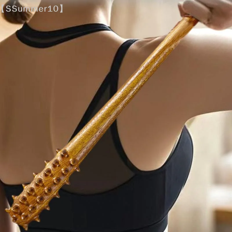 【SSummer10】39.5cm Solid Wood Spike Massage Stick-Fitness Body Percussion Acupressure Mallet for Muscle Relief Back Scratcher【SS】