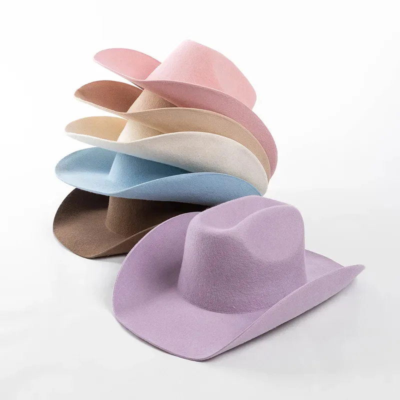 

100% Wool Western Cowboy Hat Women Men Autumn Winter Casual Felt Cowgirl Hat Outdoor Sunshade Warm Concave Shape Fedoras Top Hat