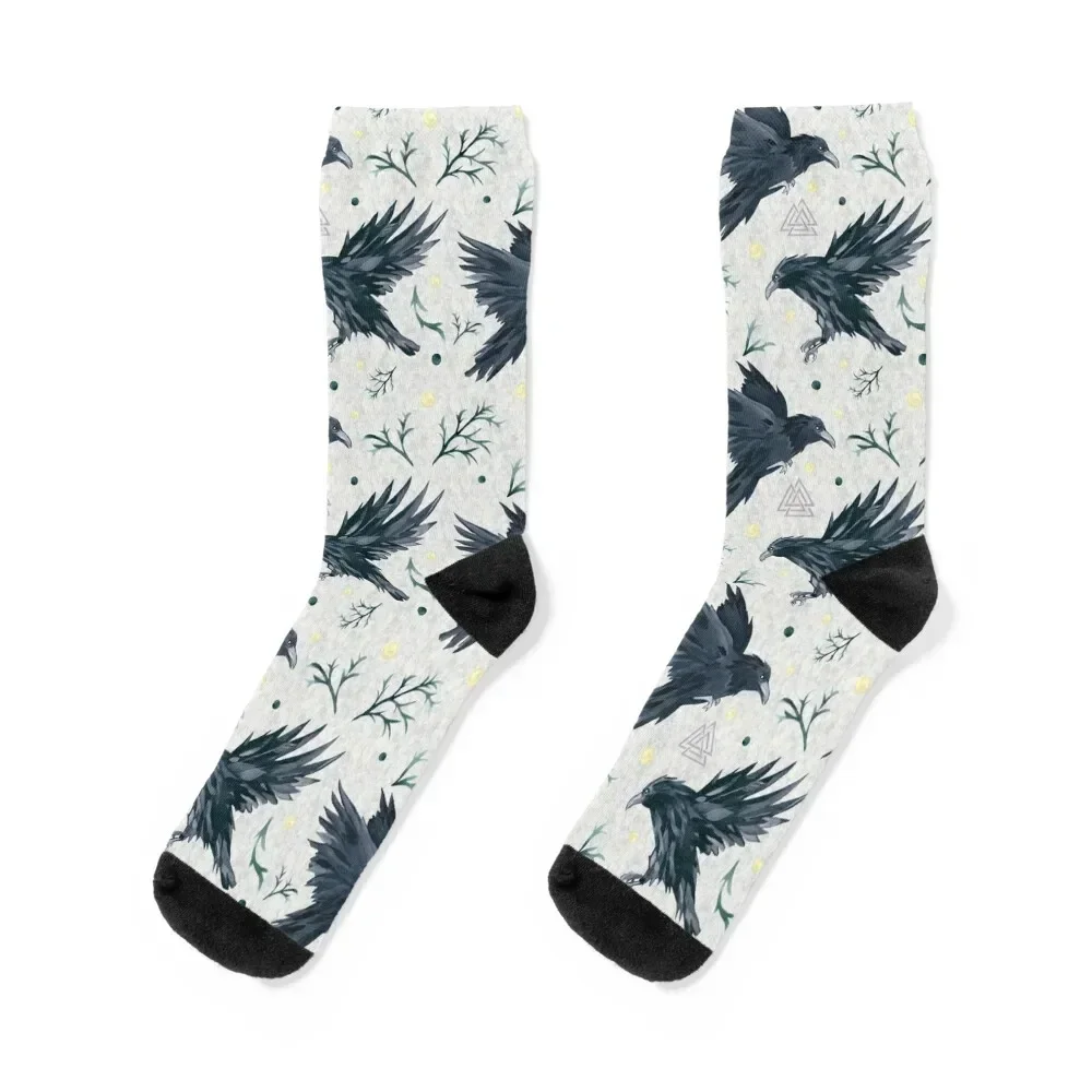 Odin's Ravens Handpainted Print Socks luxe custom sports anti-slip sports stockings Socks Woman Men's