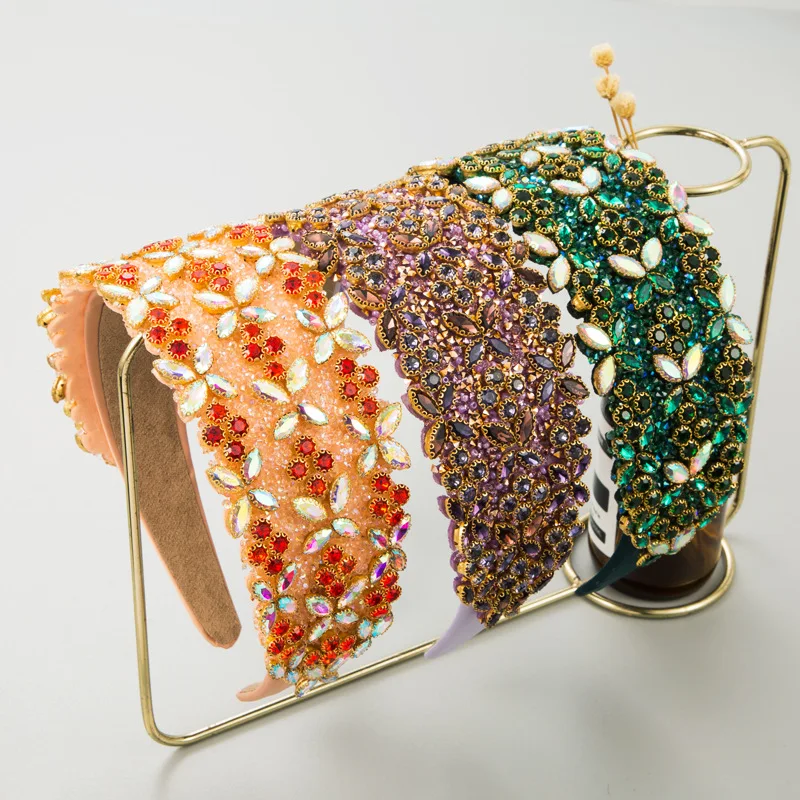 

Heming headband fashion exaggerated baroque full diamond color wide edge headband wholesale women's catwalk hair accessories