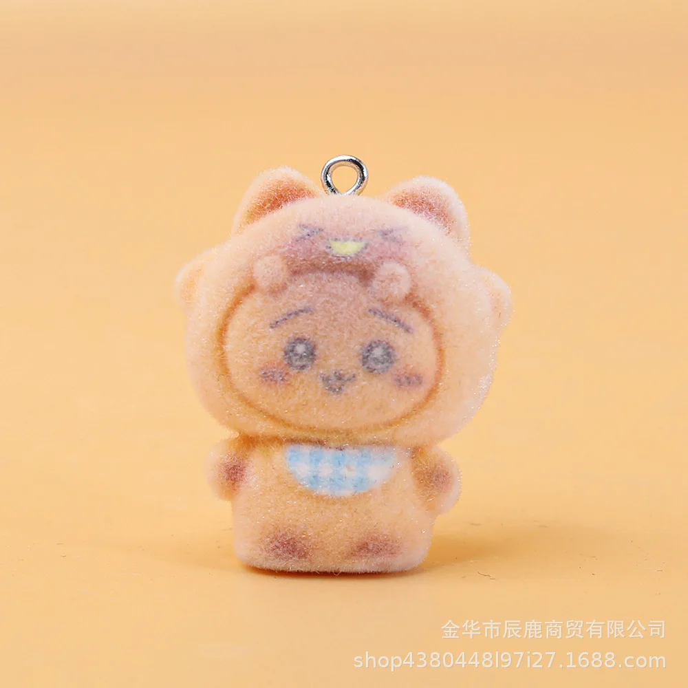 Cute Mini Chiikawa Flocked Resin Animal Charms 3D Figurine DIY Keychain and Bag Pendant Accessories for Fans Collection