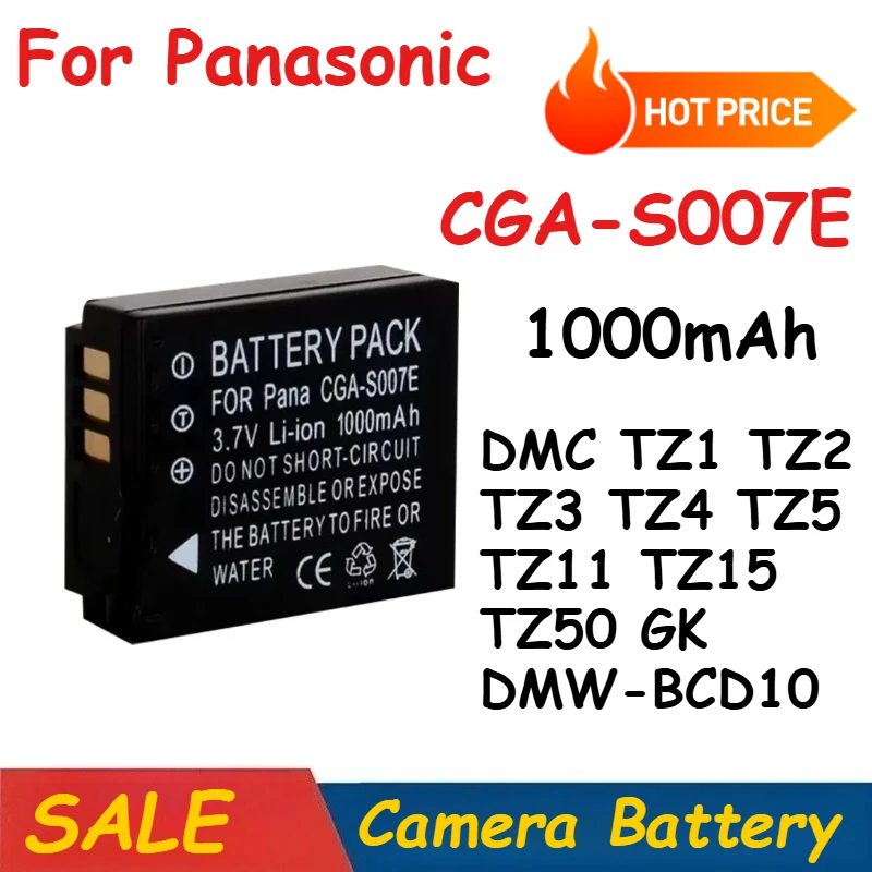 

Camera Battery 3.7V 1000mAh CGA-S007E for Panasonic DMC TZ1 TZ2 TZ3 TZ4 TZ5 TZ11 TZ15 TZ50 GK DMW-BCD10 Brand-New High Quality