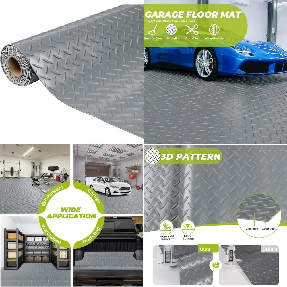 

Thickened 4x8ft Garage Floor Mat, Non-Slip Diamond Pattern PVC Protector for Cars, Workshops, and Gyms