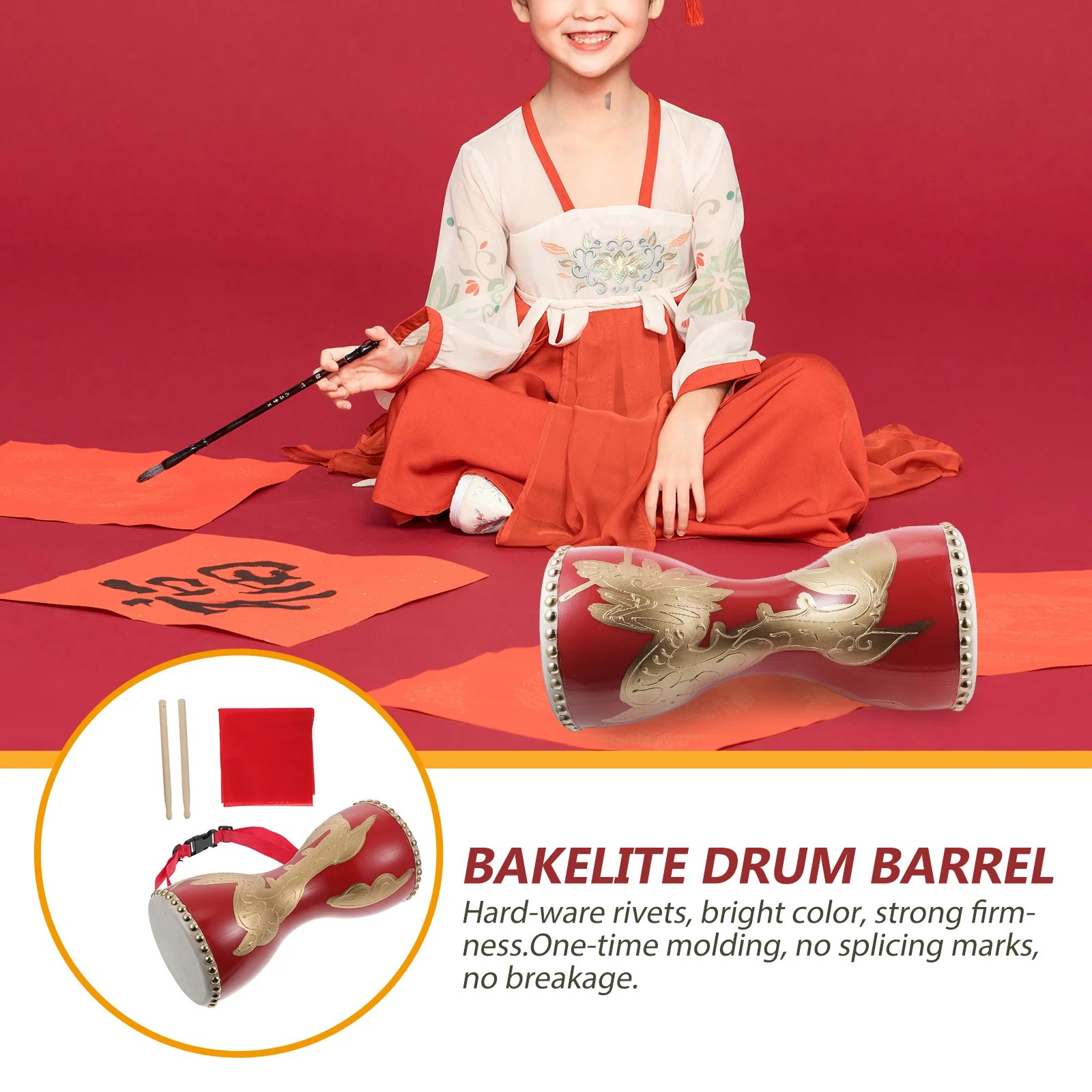 

1 set 1 Set Chinese Style Waist Drum Performance Props Durable High Quality Portable Percussion Instrument Adjustable Strap