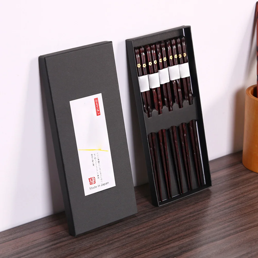 

5Pairs Box Solid Wood Cherry Blossom Chopsticks Lightweight Comfortable Handle Finely Polished Sleek Surface No Splinters