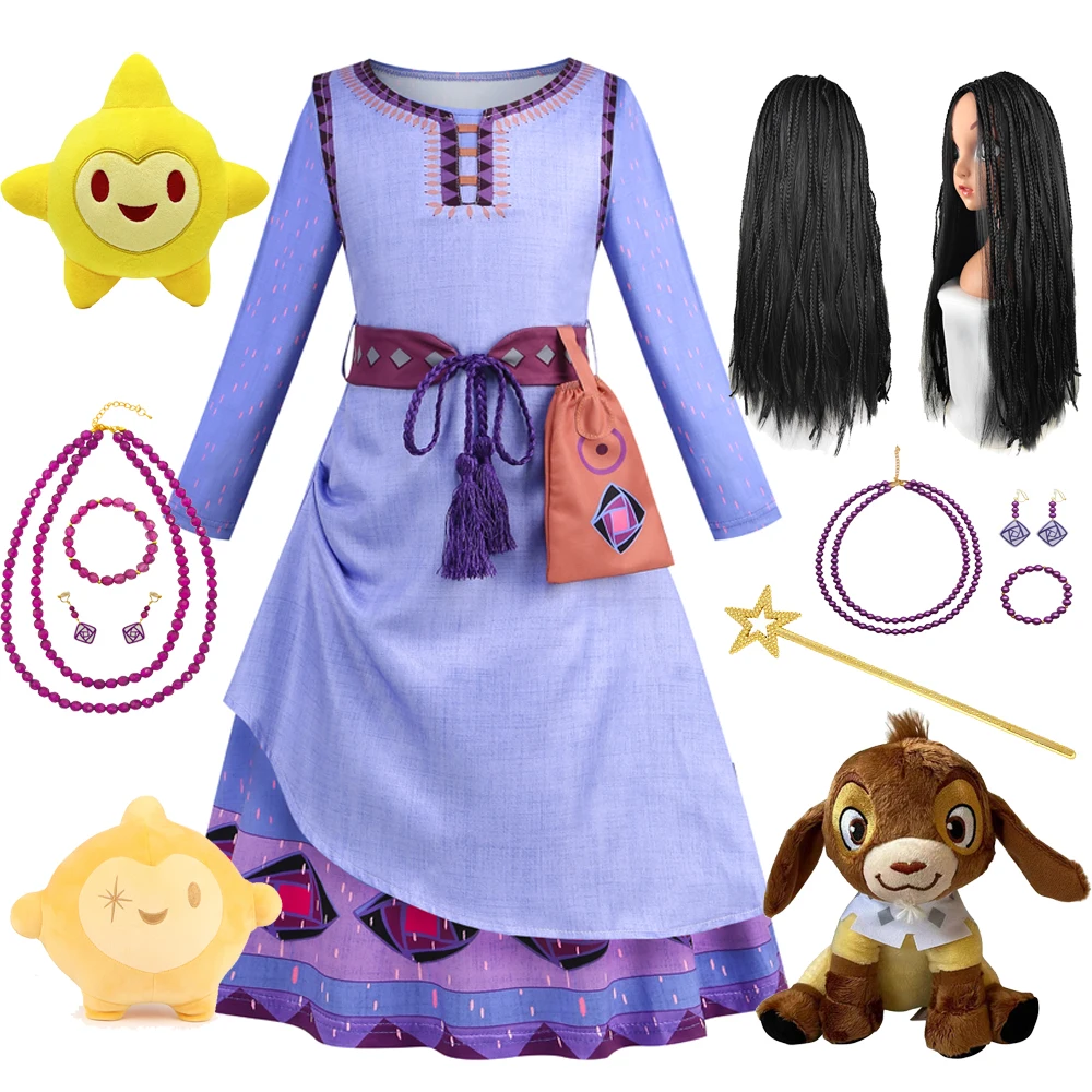 Asha-Robe de princesse avec ceinture pour filles, vêtements de cosplay de souhait, redingote de fête imprimée de luxe pour enfants, nouveau costume de film