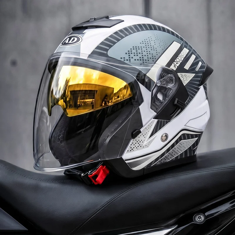 High Quality Dot Motorcycle Half Face Ad Helmet with Dual Visor Abs Head Guard for Adults New Condition Perfect Accessories