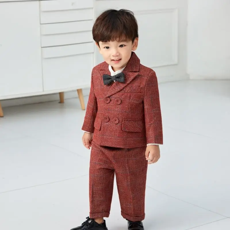 Little Gentleman Boy Formal Suit/Boy Performance Suit/Children Plaid 4-piece Suit Set 3406