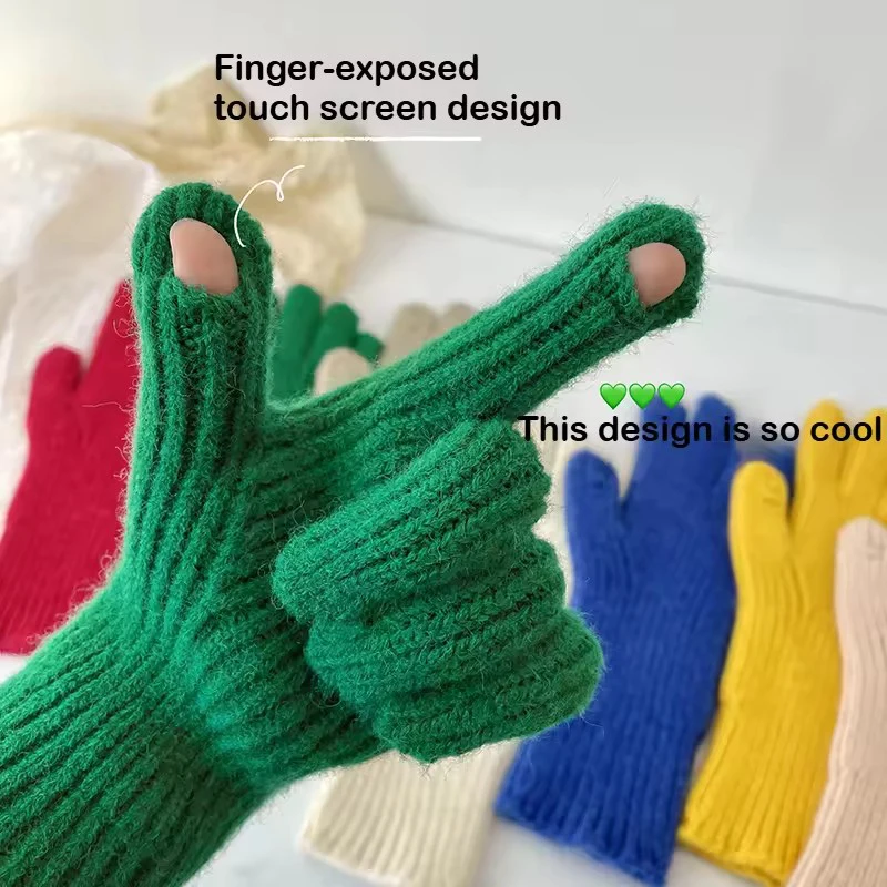 한국 니트 풀 핑거 장갑 여성용 터치스크린 고탄성 Y2K 장갑 따뜻한 손목 보호 야외 스포츠 장갑