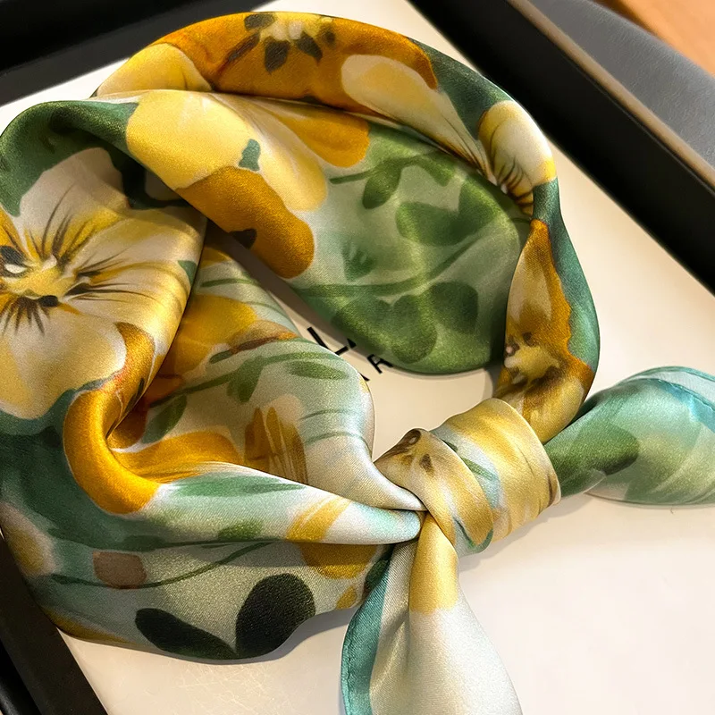 Luxury Brand 100% Silk Satin Scarf Women Handkerchief Bag Scarfs Female Square Head Bandana Small Neck Scarves For Ladies 2024