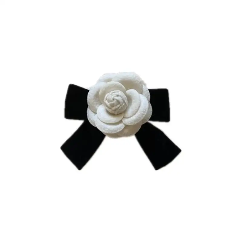 Black Brooch Fabric Camellia Flower Brooch Bow Tie Ladies College Style Shirt Collar Pins Vintage Wedding Party Brooches For Wom