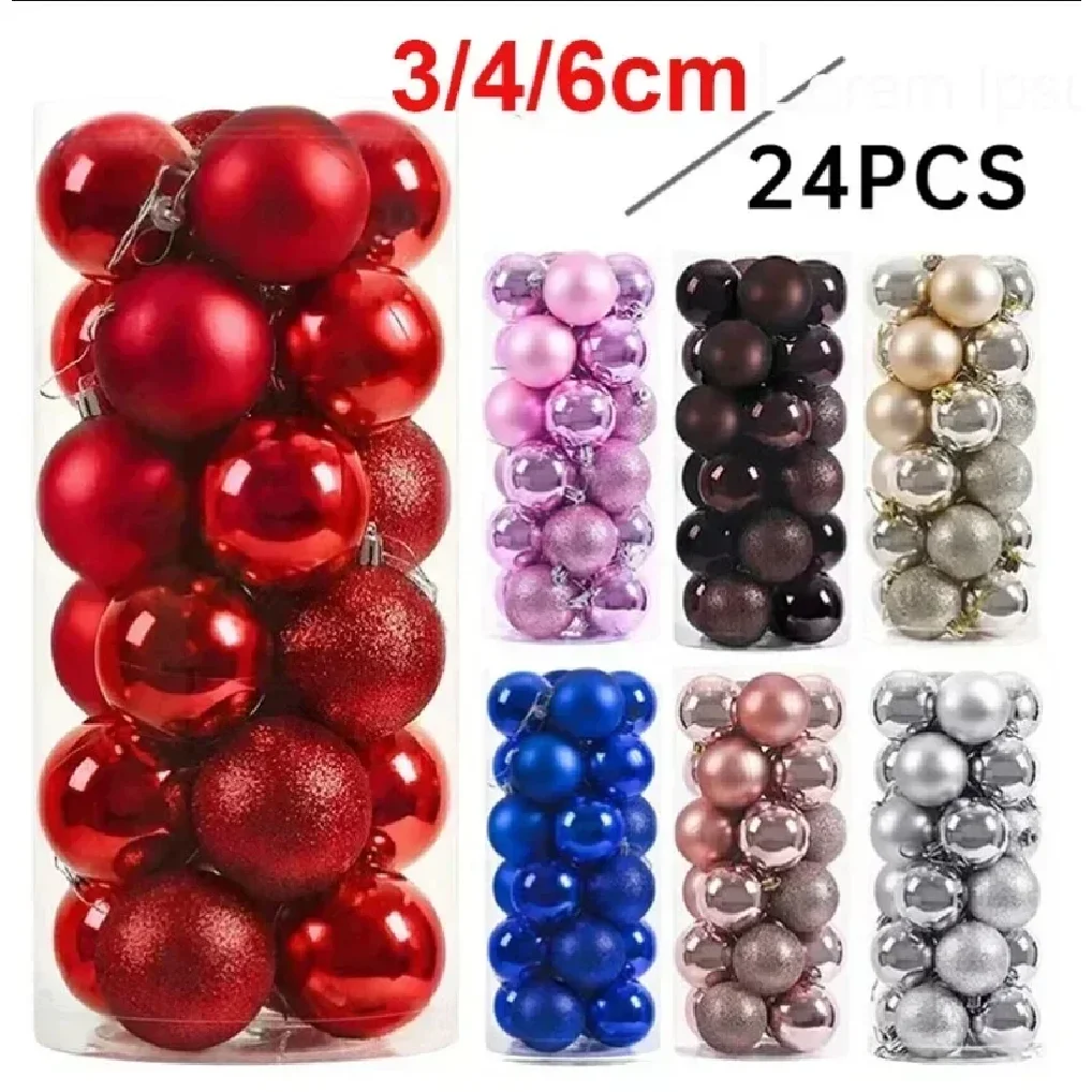 

24Pcs 4/6CM Christmas Balls Big Ball Christmas Tree Pendant Ornaments for Party Decor 2025 New Year Navidad Gifts Accessory