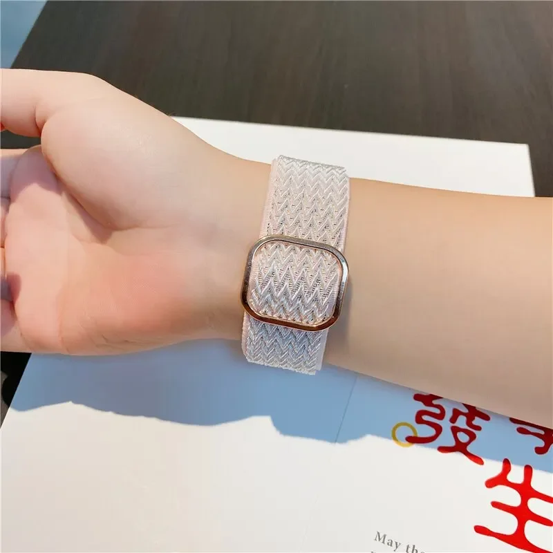 Bohemian Nylon Strap for Apple Watch ultra 2 49mm 41mm 45mm 38/40/44mm Elastic Shiny Bracelet iWatch Series 9/8/7 6 5 4 Se Band image 6
