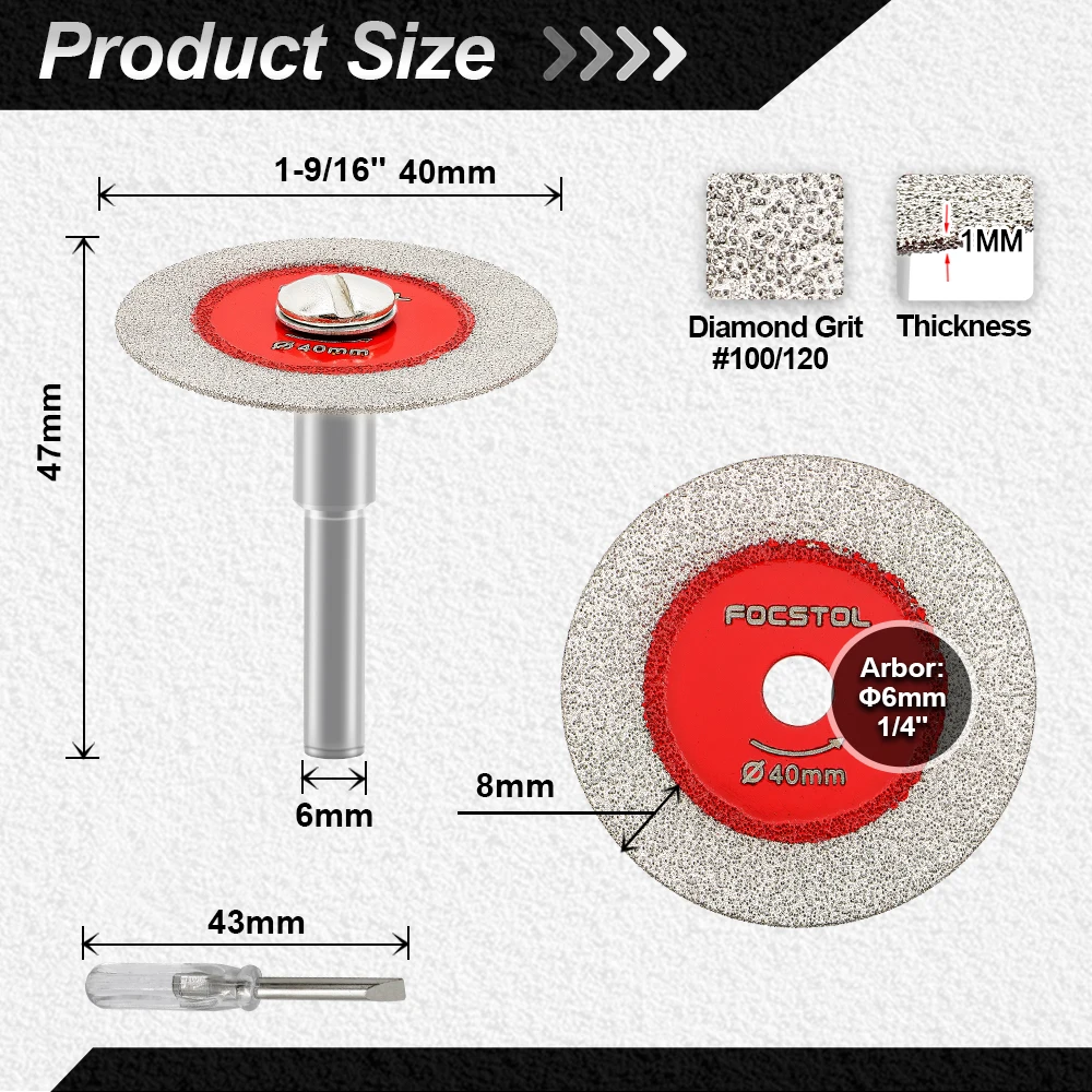FOCSTOL 10pcs Diamond Cutting Discs for Glass Jade Crystal Tile Marble Mini Saw Blades with round Shank Engraving Tool Set