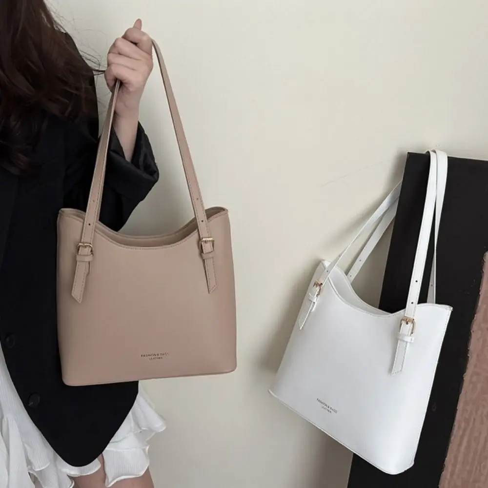 

Large Capacity Simple Tote Bag Solid Color Handbag Vintage Handbags Underarm Bag PU Leather Solid Color Shoulder Bag Girls